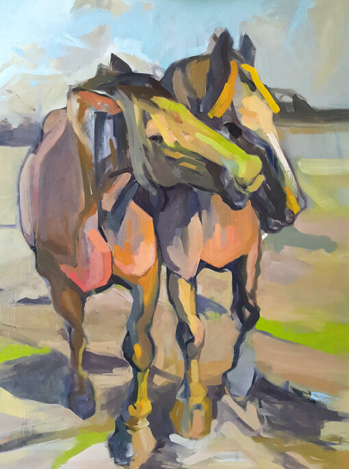 Two horse twin with colorful palette oil on canvas