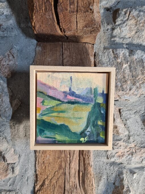 Peinture à l’huile de paysage du sud de la France. Peinture des monts d’Ardèche. Landscape oil painting in South of France. Plein air painting. Typical French landscape.