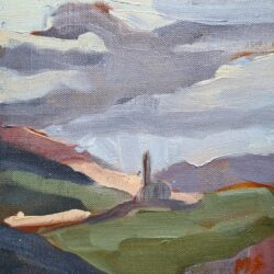 Peinture à l’huile de paysage du sud de la France. Peinture des monts d’Ardèche. Landscape oil painting in South of France. Plein air painting. Typical French landscape.