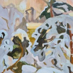 snowscape in the monts d'ardèche oil painting painted plein air