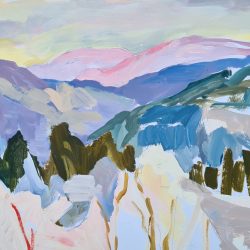 snowscape of monts d'ardèche in France - gouache on paper